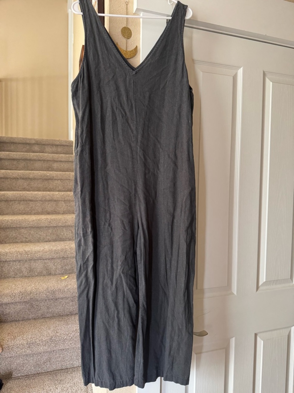 Simple Slate Gray Linen blend V-Neck Sleeveless Jumpsuit